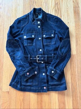 White House Black Market Dark Blue Denim Belted Jacket